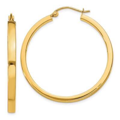 2mm Rectangle Tube Hoops Earrings 14k Polished Gold T1046Y, MPN: T1046Y,