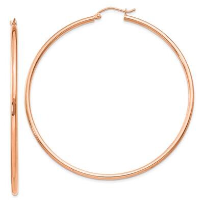 Polished 2X60mm Lightweight Tube Hoop Earrings 14k Rose Gold T923RL, MPN: T923RL,
