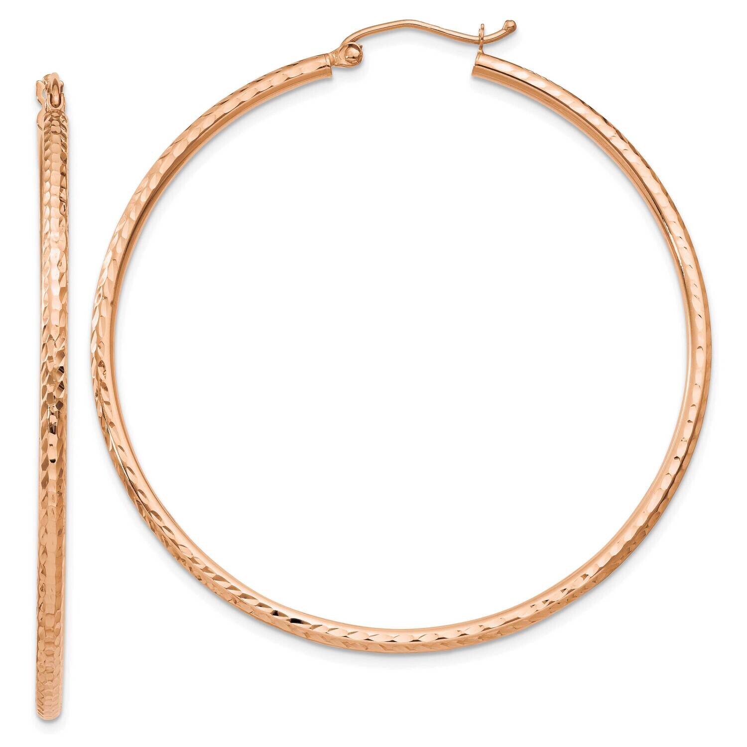 Diamond-Cut 2mm Round Tube Hoop Earrings 14k Rose Gold TC238R, MPN: TC238R, 196904159477