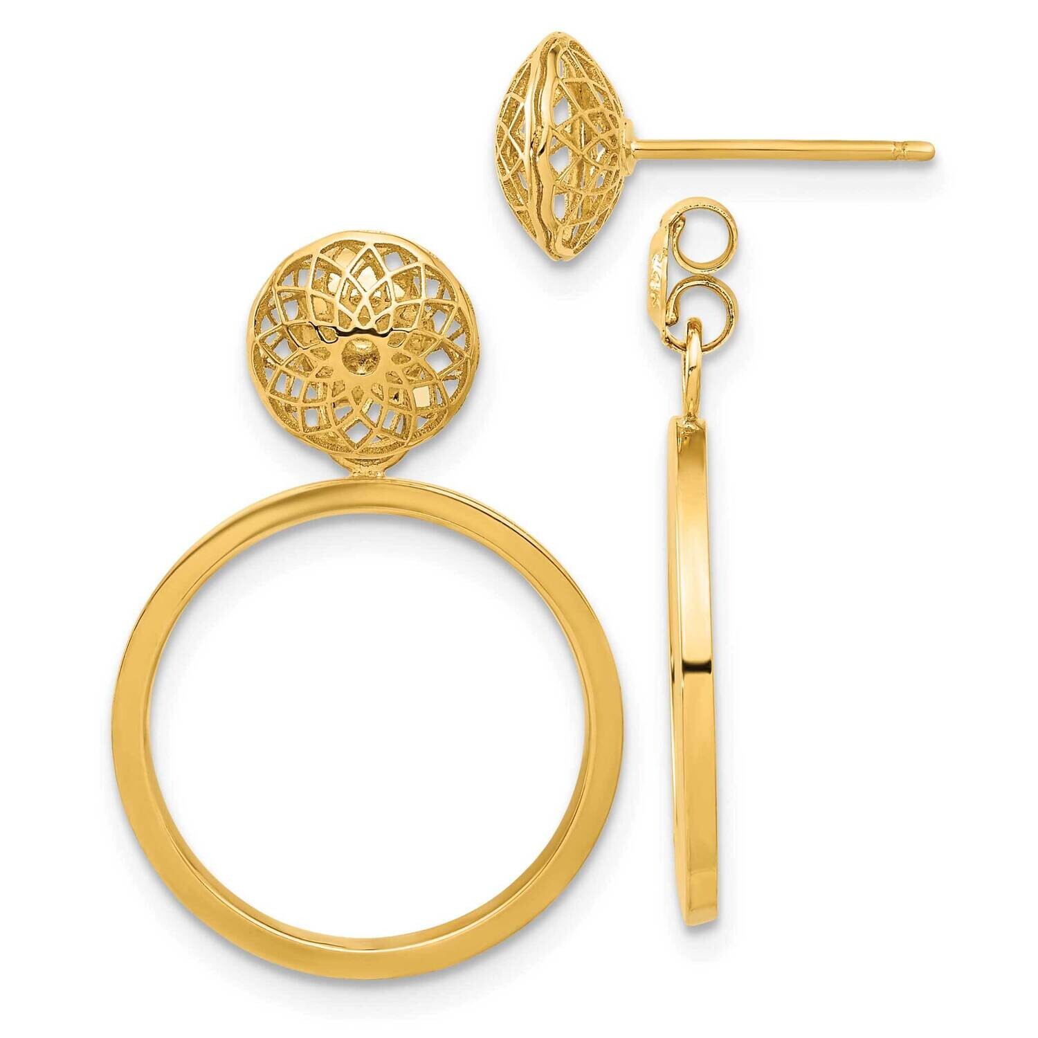 Cut Out Hollow Dangle Circle Post Earrings 14k Polished Gold TF2330, MPN: TF2330,