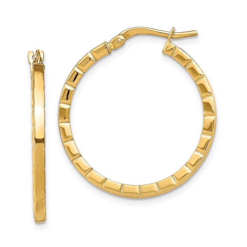 Large Striped Edge Hoop Earrings 14k Gold TF1942