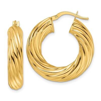 Polished Twist 6mm Hollow Round Hoop Earrings 14k Gold TF2246, MPN: TF2246,