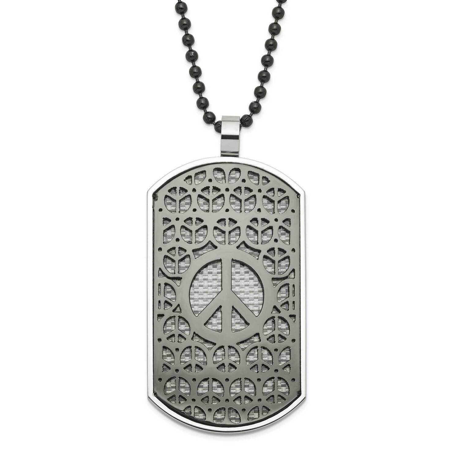 Black Ip-Plated Reversible Grey/Blue Carbon Fiber Peace/Heart Dog Tag Necklace Stainless Steel SRN4…