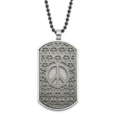 Black Ip-Plated Reversible Grey/Blue Carbon Fiber Peace/Heart Dog Tag Necklace Stainless Steel SRN4…