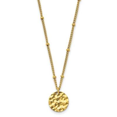 Chisel Polished Hammered Yellow Ip-Plated Circle Pendant On A 15 Inch Curb Chain A 2.5 Inch Extensi…