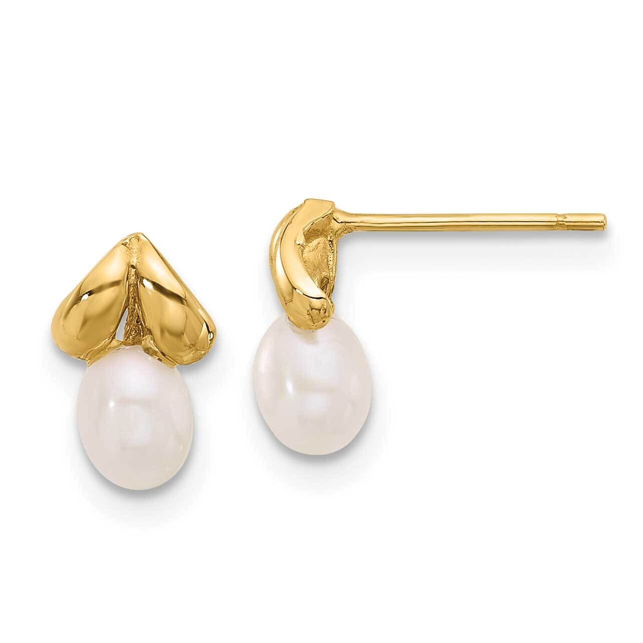4-5mm Teardrop White Freshwater Cultured Pearl Post Earrings 14k Gold XF854E, MPN: XF854E,