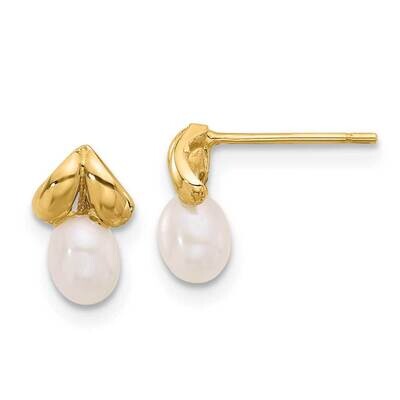 4-5mm Teardrop White Freshwater Cultured Pearl Post Earrings 14k Gold XF854E, MPN: XF854E,