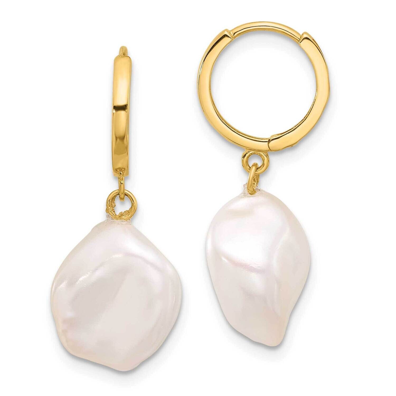 11-12mm Keshi White Freshwater Cultured Pearl Dangle Hoop Earrings 14k Gold XF860E, MPN: XF860E,