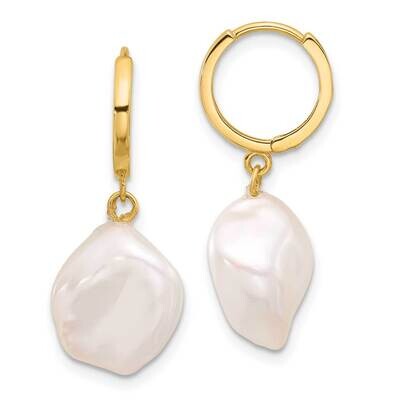 11-12mm Keshi White Freshwater Cultured Pearl Dangle Hoop Earrings 14k Gold XF860E, MPN: XF860E,