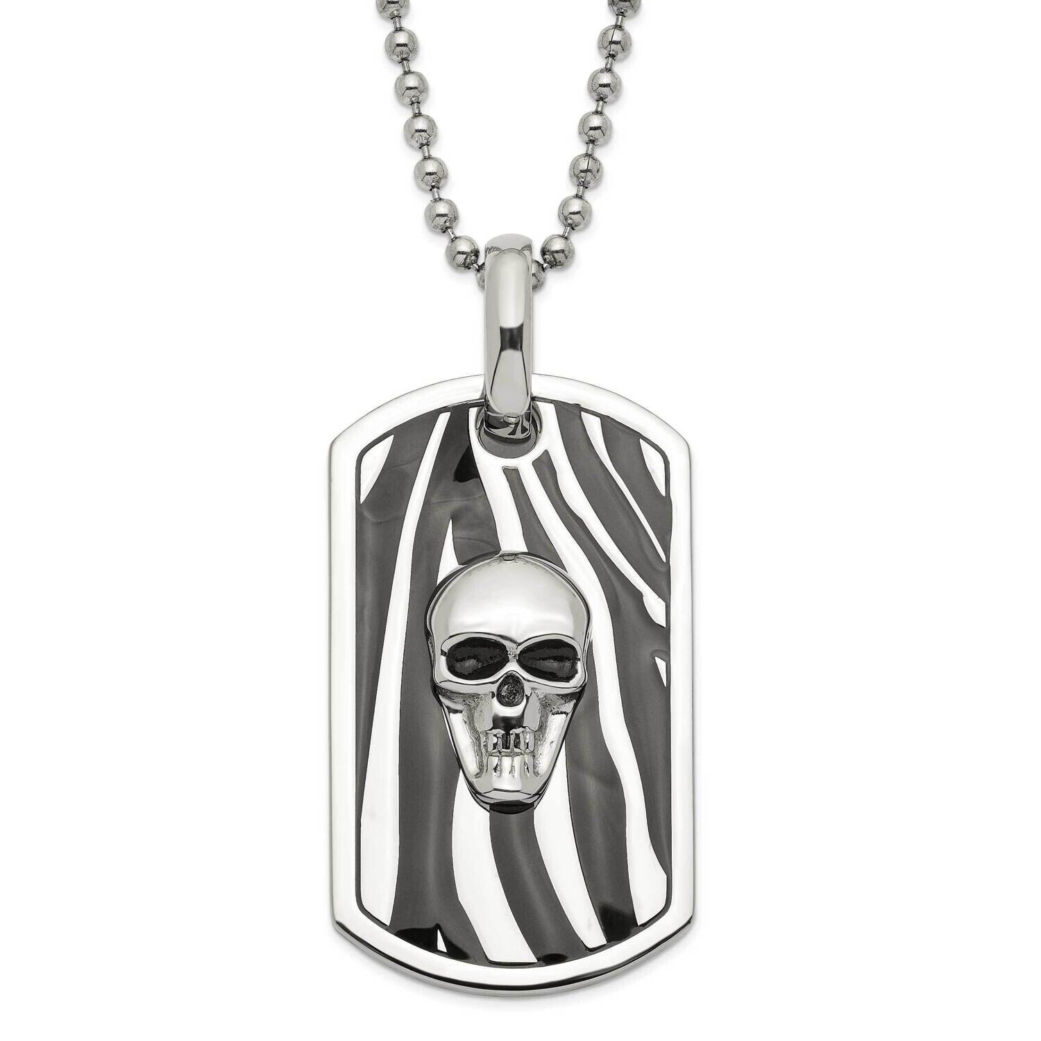 Enameled Skull Dog Tag Necklace Stainless Steel SRN362-24 by Chisel, MPN: SRN362-24, 883957750842