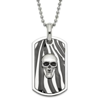 Enameled Skull Dog Tag Necklace Stainless Steel SRN362-24 by Chisel, MPN: SRN362-24, 883957750842