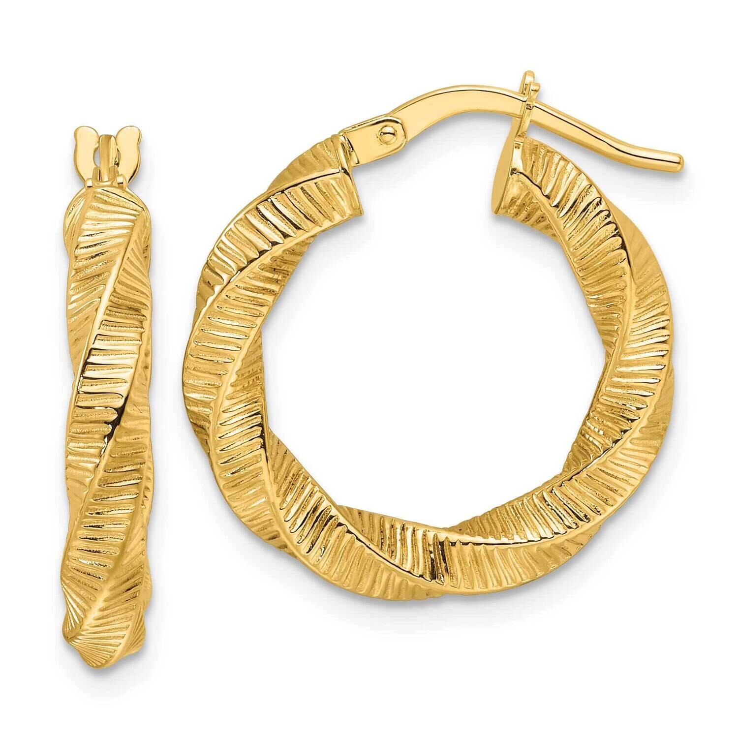 Polished 3.5mm Twisted &amp; Textured Round Hoop Earrings 14k Gold TF2236, MPN: TF2236,