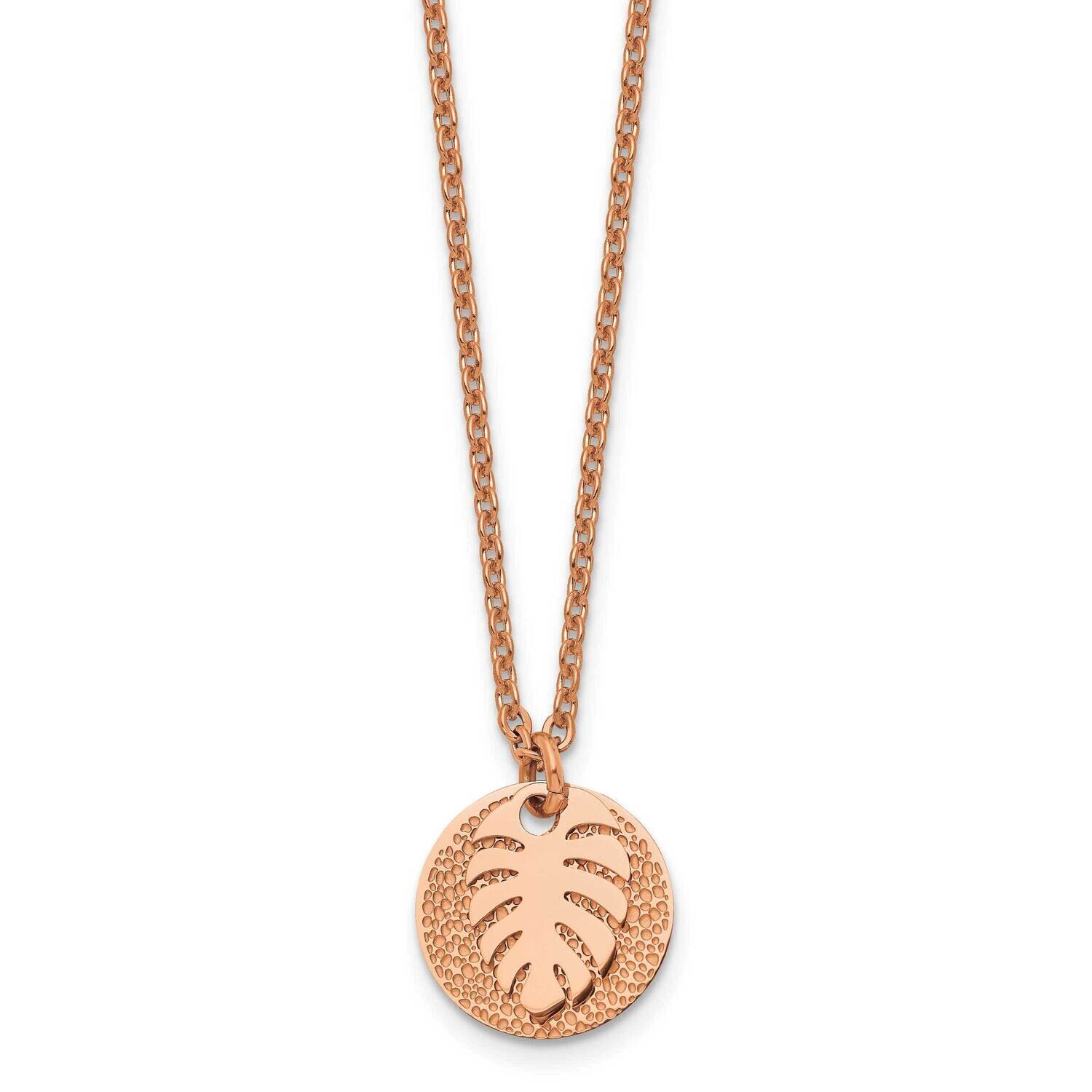 Chisel Polished Textured Rose Ip-Plated Circle Leaf Pendant On A 27.5 Inch Cable Chain Necklace Sta…