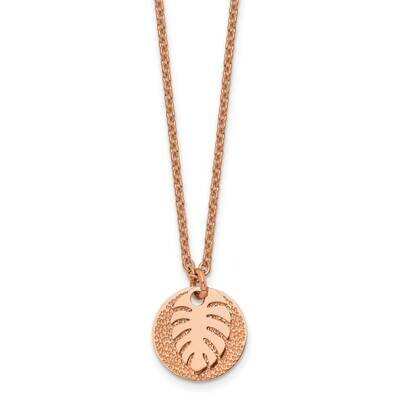 Chisel Polished Textured Rose Ip-Plated Circle Leaf Pendant On A 27.5 Inch Cable Chain Necklace Sta…