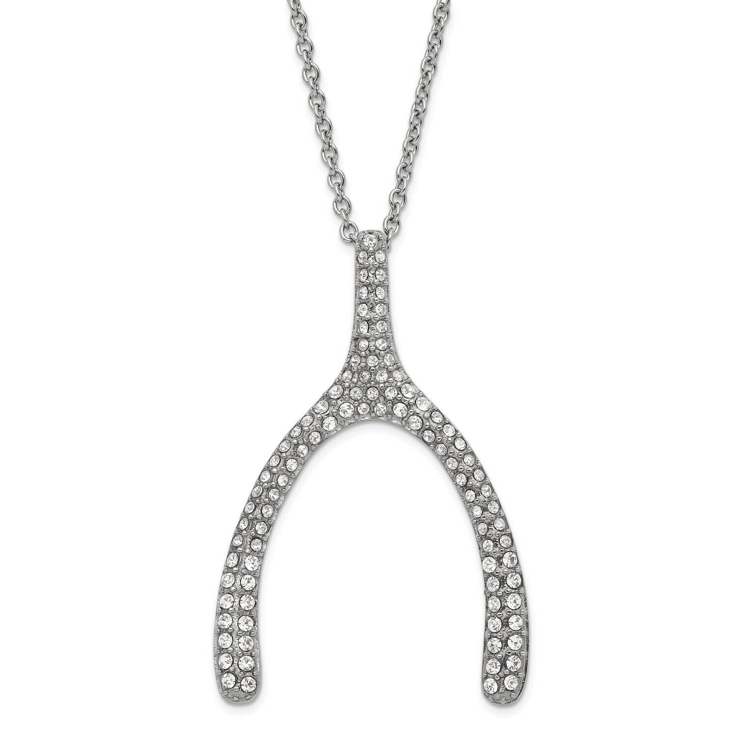 Polished Crystal Wishbone Necklace Stainless Steel SRN1520-22.25 by Chisel, MPN: SRN1520-22.25, 191…