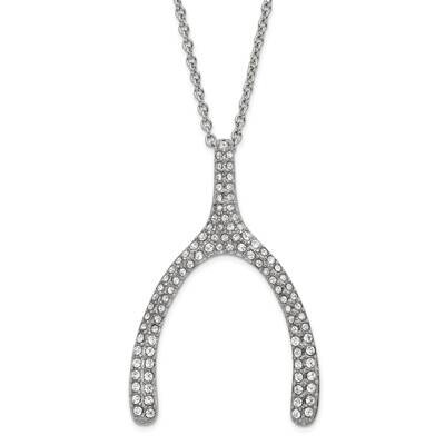 Polished Crystal Wishbone Necklace Stainless Steel SRN1520-22.25 by Chisel, MPN: SRN1520-22.25, 191…