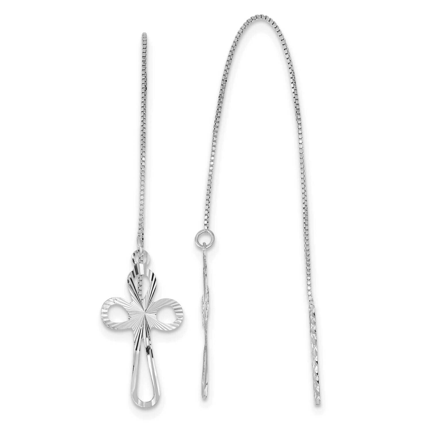 Polished Diamond-Cut Box Chain Cross Threader Earrings 14k White Gold TL1104W