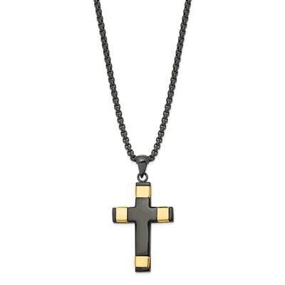Chisel Polished Black Yellow Ip-Plated Cross Pendant On A 19.75 Inch Box Chain Necklace Stainless S…