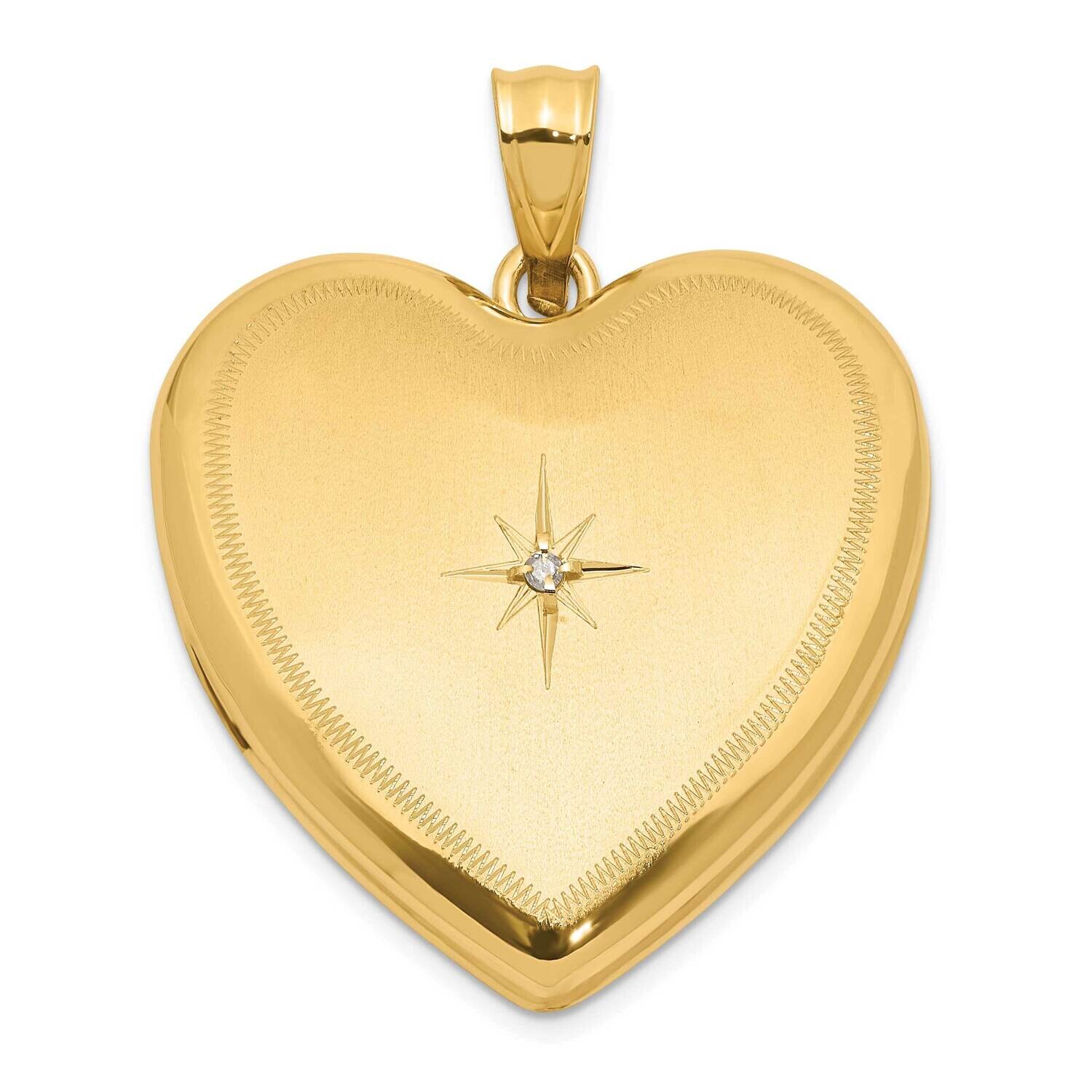 24mm Satin Polished Diamond Heart Locket 14k Gold XL845