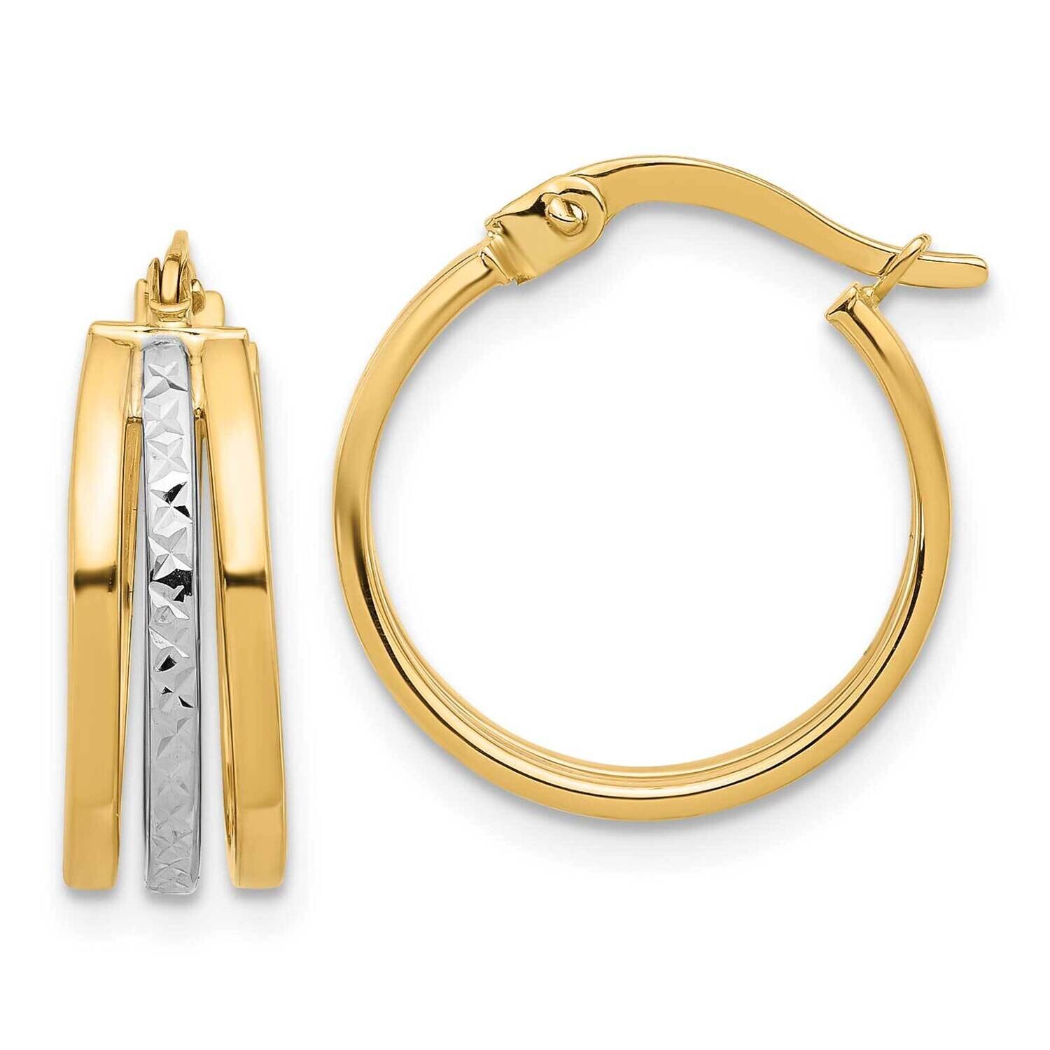Polished Diamond-Cut Fancy Hoop Earrings 14k Two-Tone Gold TF2263, MPN: TF2263,