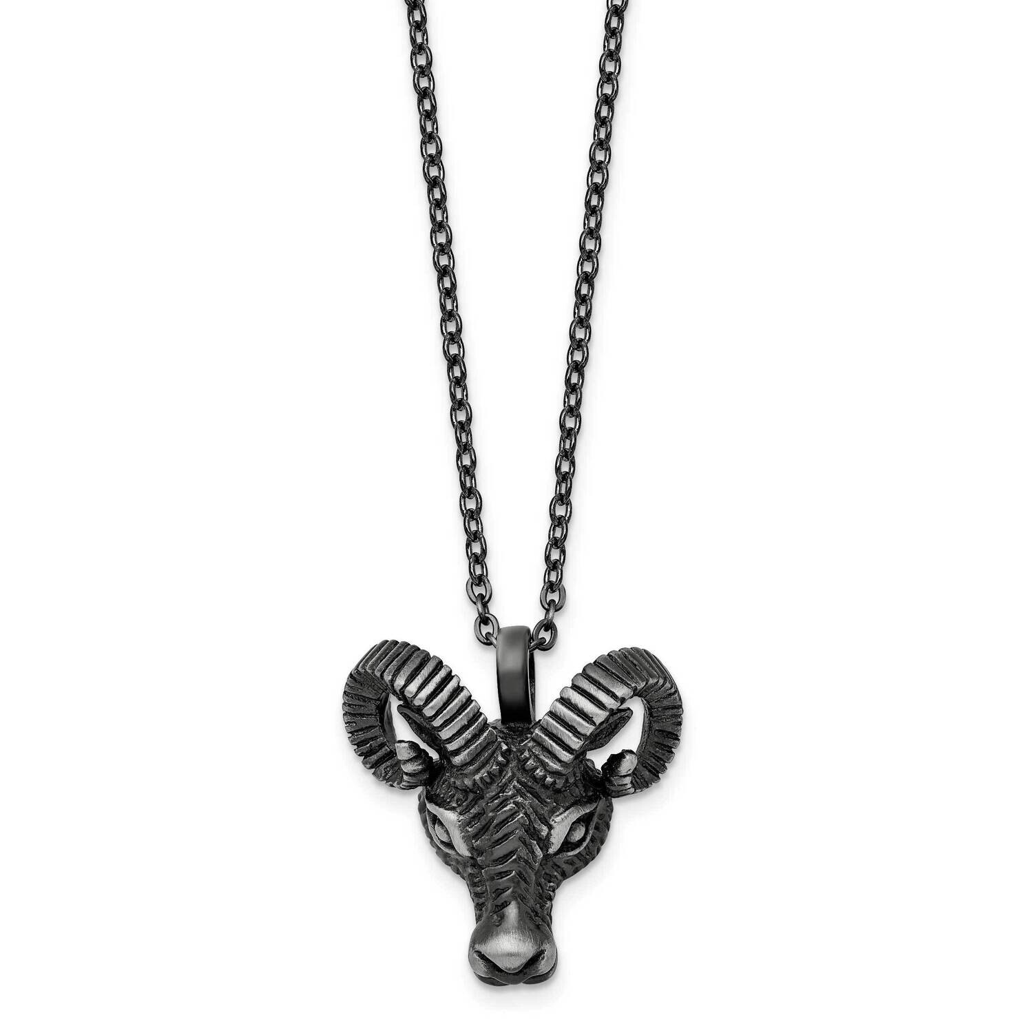 Chisel Antiqued White Bronze-Plated 3D Ram Head Pendant On A 24 Inch Cable Chain Necklace Stainless…