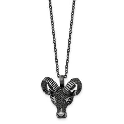 Chisel Antiqued White Bronze-Plated 3D Ram Head Pendant On A 24 Inch Cable Chain Necklace Stainless…