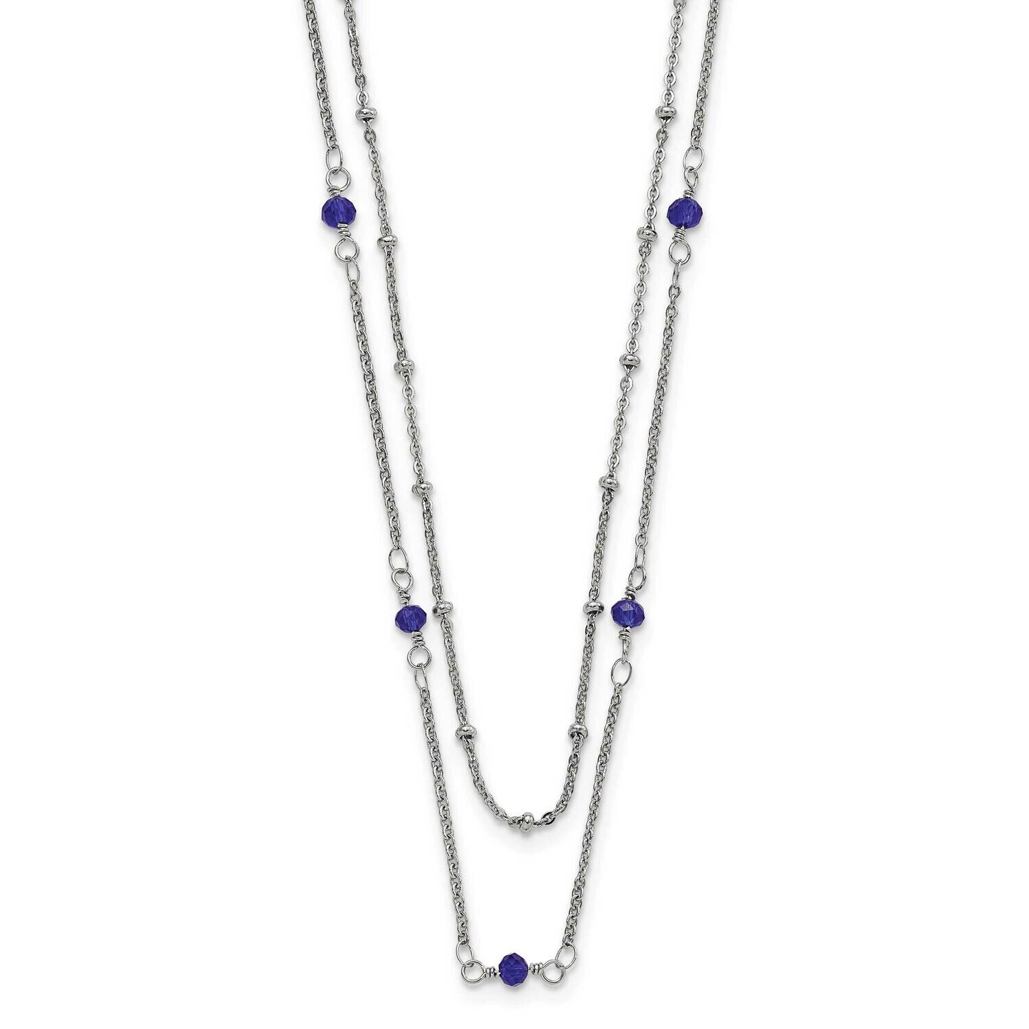 Chisel Polished 2-StrBlue Crystal Beaded 16 Inch 1 Inch Extension Necklace Stainless Steel SRN3105-…