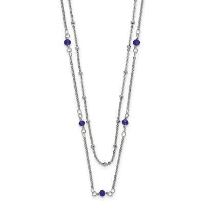 Chisel Polished 2-StrBlue Crystal Beaded 16 Inch 1 Inch Extension Necklace Stainless Steel SRN3105-…