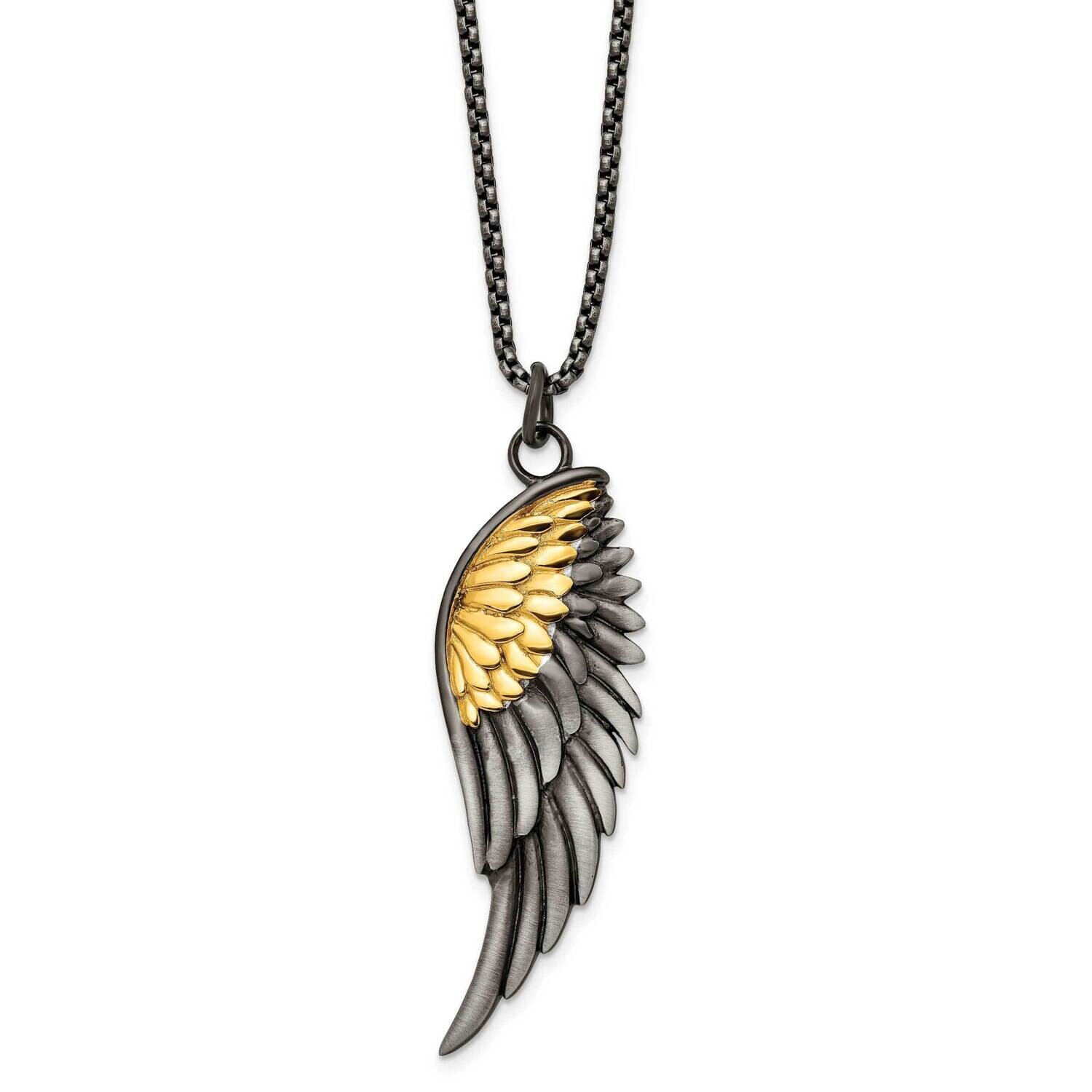 Chisel Brushed Yellow Ip-Plated Wing Pendant On A 24 Inch Box Chain Necklace Stainless Steel SRN306…