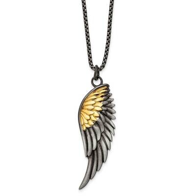 Chisel Brushed Yellow Ip-Plated Wing Pendant On A 24 Inch Box Chain Necklace Stainless Steel SRN306…