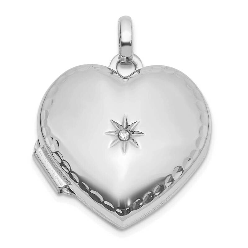 Polished Textured Diamond 15mm Heart Locket 14k White Gold XL863W