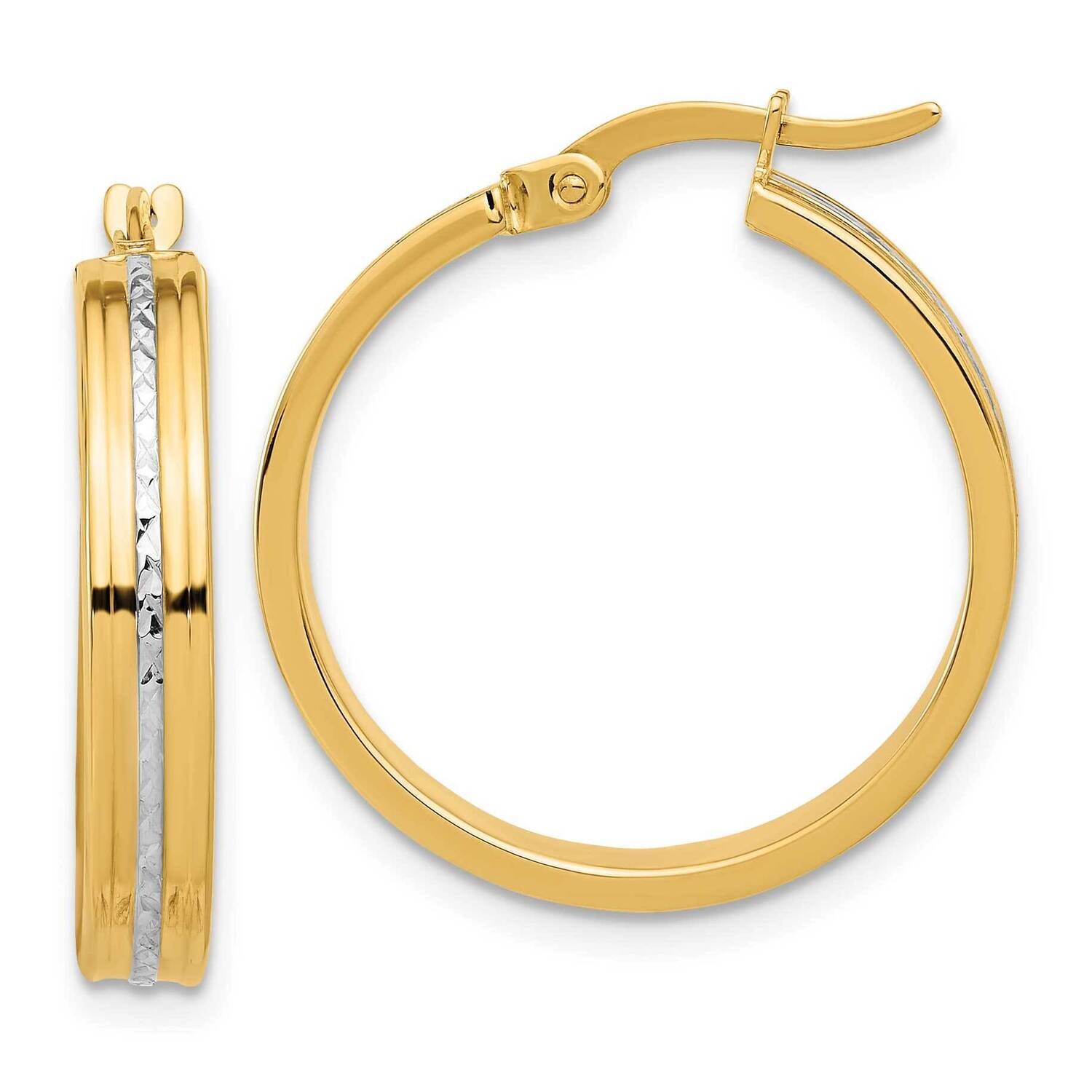 Polished Diamond-Cut Hoop Earrings 14k Gold White Rhodium TF2203, MPN: TF2203,