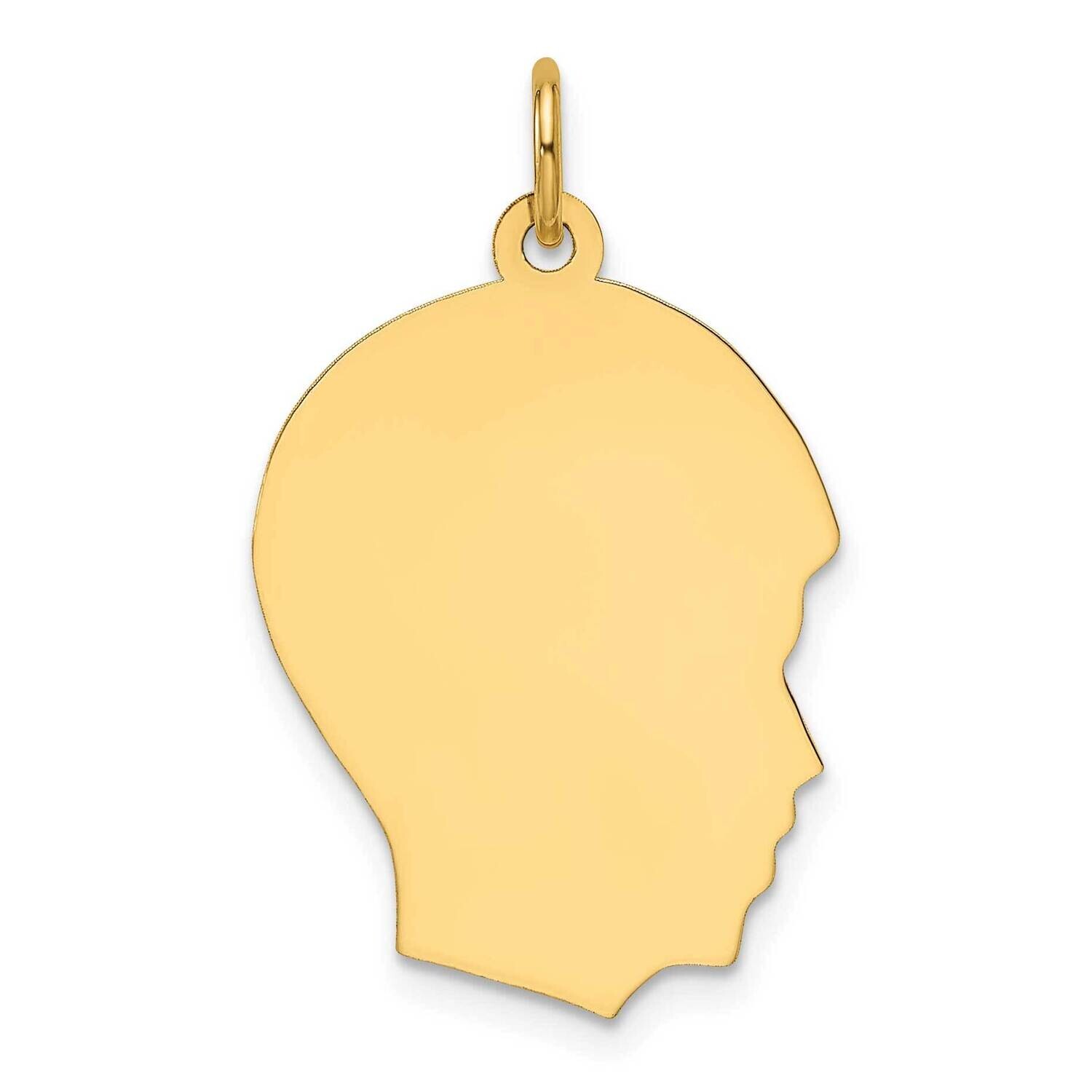 Plain Medium .018 Gauge Facing Right Engravable Boy Head Charm 14k Gold XM663/18, MPN: XM663/18,