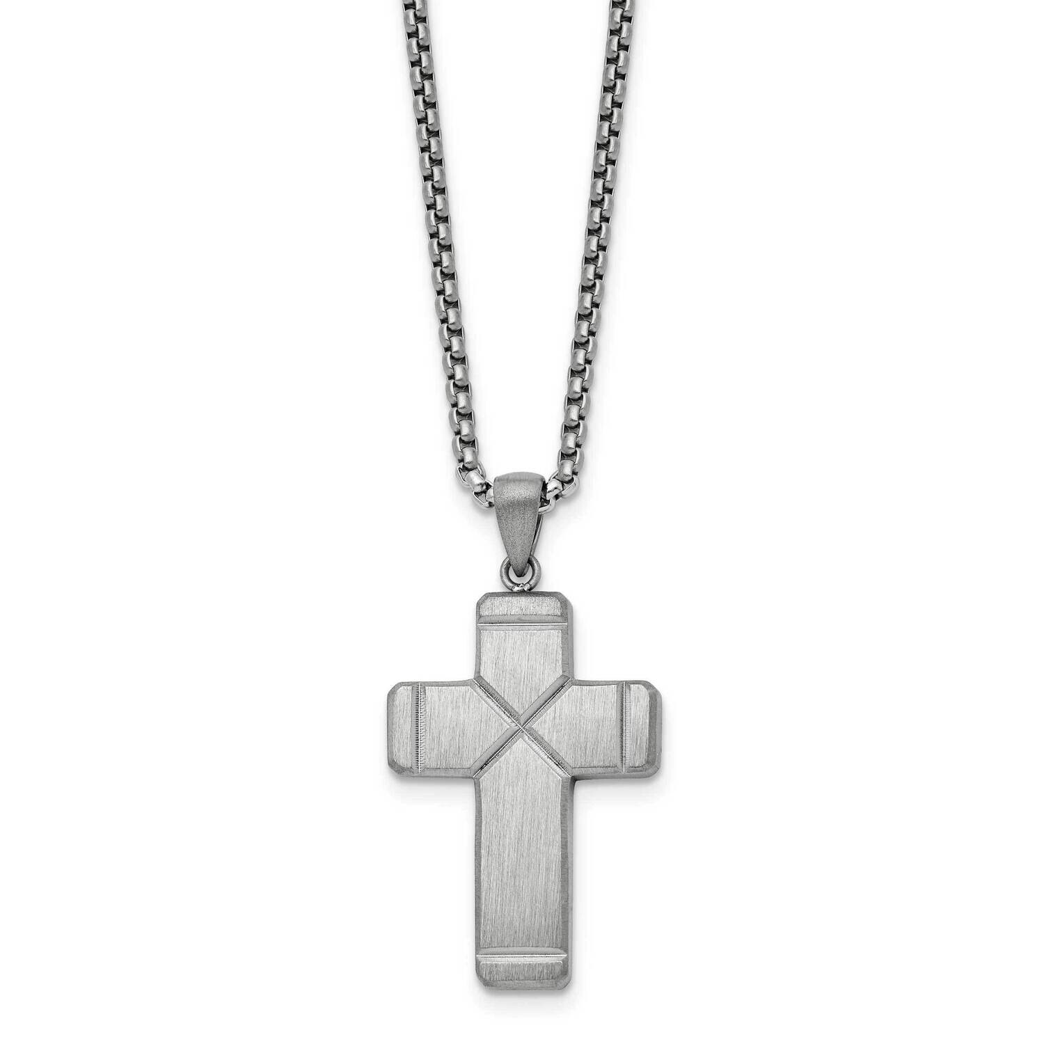 Chisel Brushed Polished Cross Pendant On A 19.5 Inch Box Chain Necklace Stainless Steel SRN3063-19.…