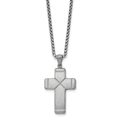 Chisel Brushed Polished Cross Pendant On A 19.5 Inch Box Chain Necklace Stainless Steel SRN3063-19.…