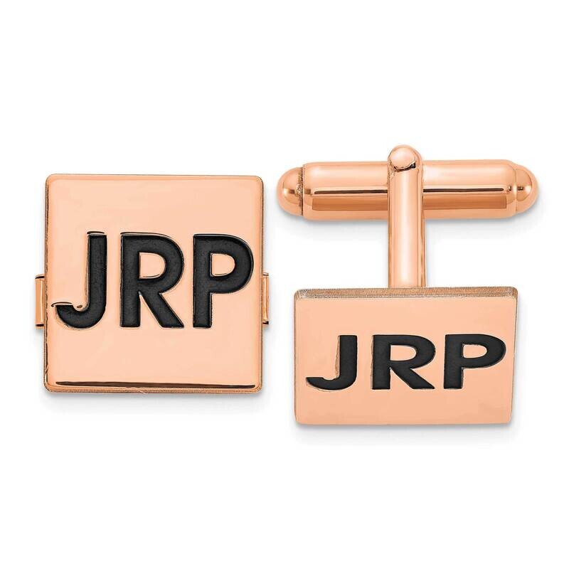 Rose-Plated Square Enameled Letters Monogram Cuff Links Sterling Silver XNA613RP