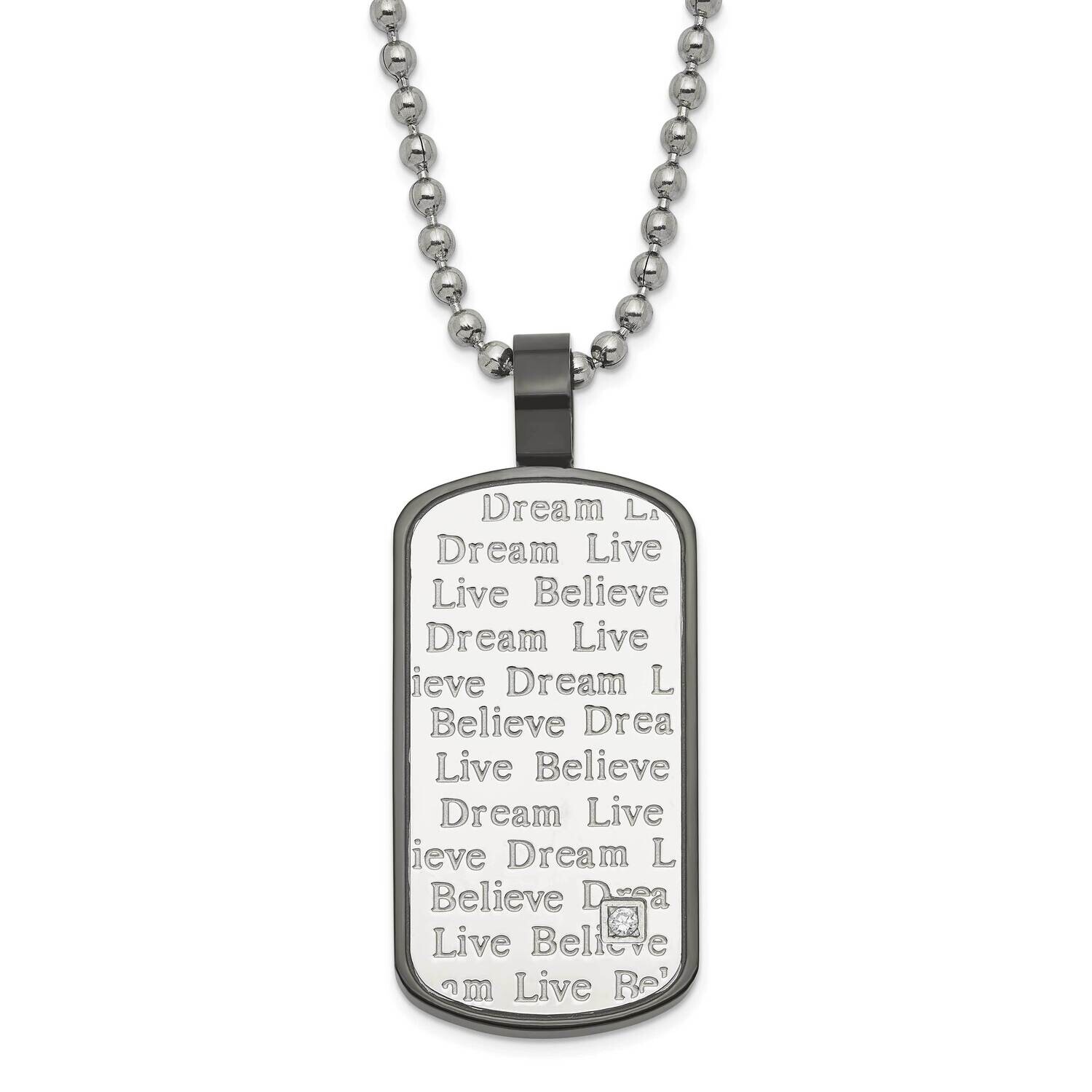 Black Pvd-Plated CZ Live Dream Believe Dogtag Necklace Stainless Steel SRN502-24 by Chisel, MPN: SR…