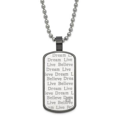 Black Pvd-Plated CZ Live Dream Believe Dogtag Necklace Stainless Steel SRN502-24 by Chisel, MPN: SR…