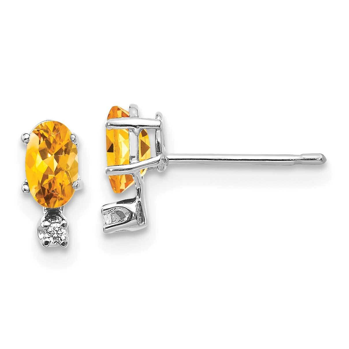 Diamond Citrine Birthstone Earrings 14k White Gold XBE190W, MPN: XBE190W,