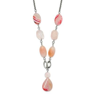 Fancy Pink Quartz &amp; Agate 2 In Extender Drop Necklace Stainless Steel SRN548-24 by Chisel, MPN: SRN…