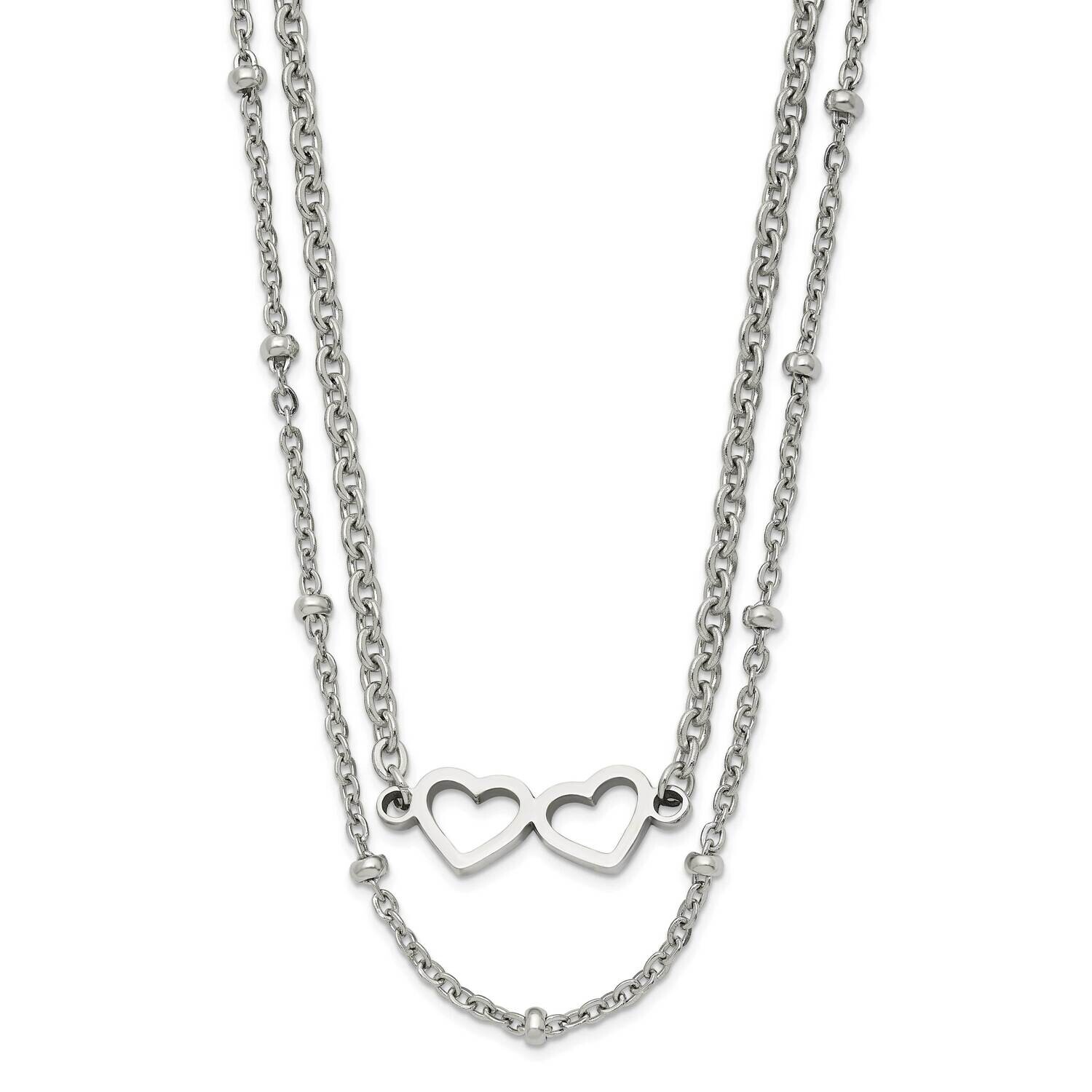 Chisel Polished Double Hearts On 18 Inch 2-StrCable Chain Necklace Stainless Steel SRN3108-18