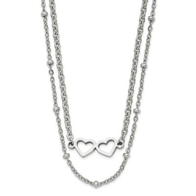 Chisel Polished Double Hearts On 18 Inch 2-StrCable Chain Necklace Stainless Steel SRN3108-18 by Ch…