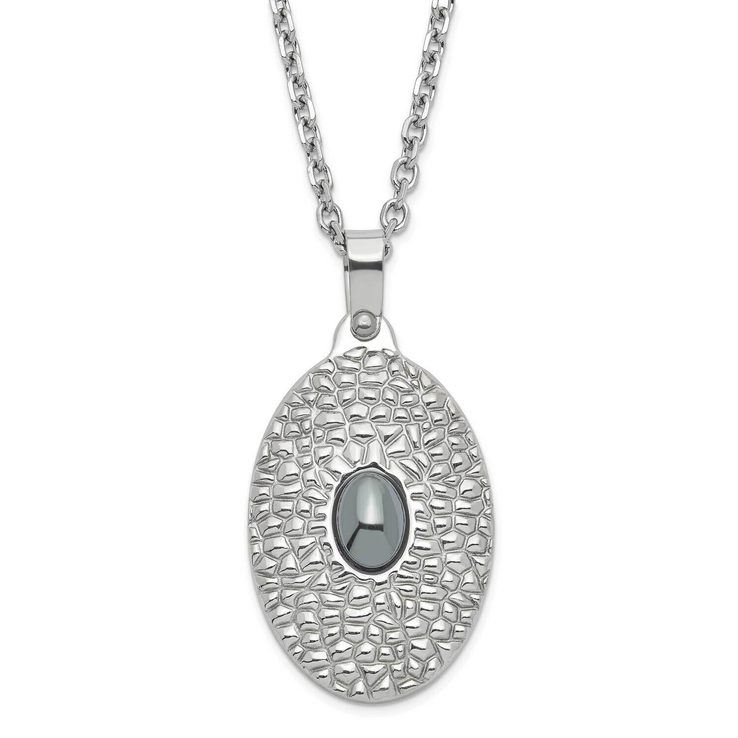 Textured Hematite Oval Necklace Stainless Steel SRN929-20 by Chisel, MPN: SRN929-20, 883957038278