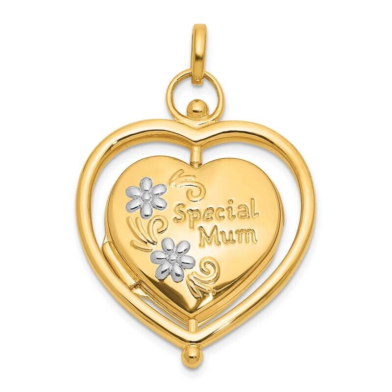 Floral Special Mum Reversible Heart Locket 14k Gold White Rhodium XL861