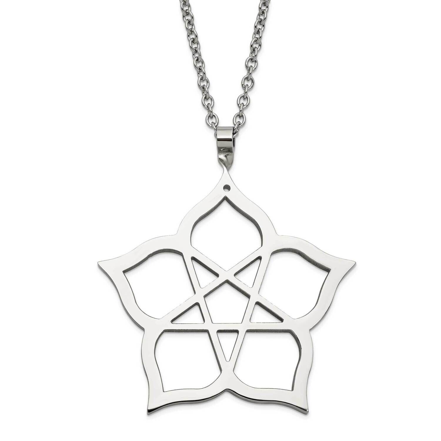 Fancy Polished Flower 22 Inch Necklace Stainless Steel SRN630-22 by Chisel, MPN: SRN630-22, 8867740…
