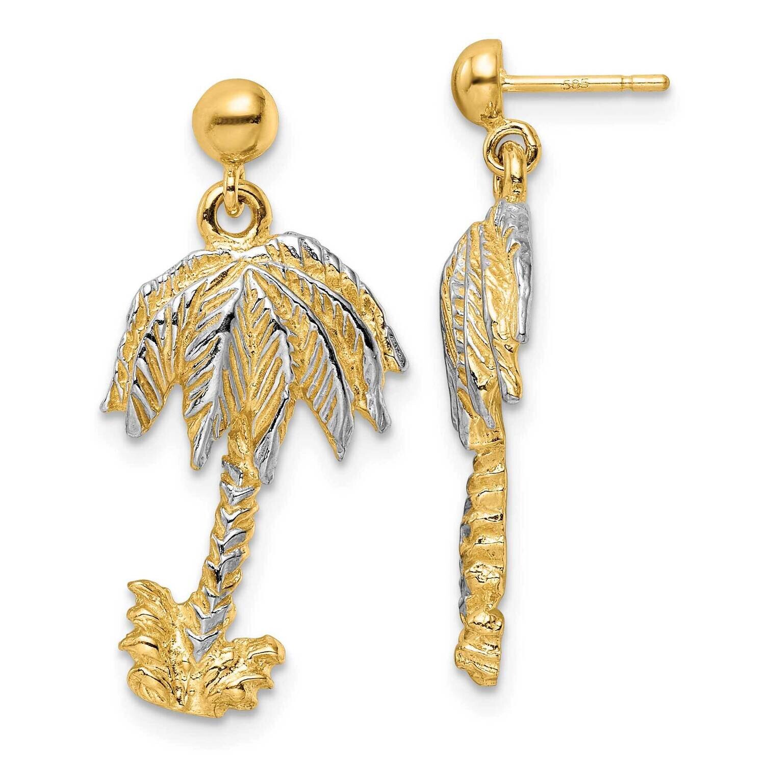 Textured Rhodium Palm Tree Post Dangle Earrings 14k Gold TE902
