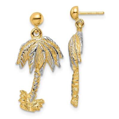 Textured Rhodium Palm Tree Post Dangle Earrings 14k Gold TE902, MPN: TE902,