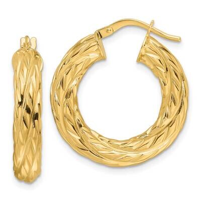 Polished Woven Texture 4.75mm Round Hoop Earrings 14k Gold TF2244, MPN: TF2244,