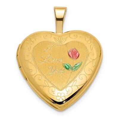 Satin Enamel 16mm I Love You Rose Heart Locket 14k Polished Gold XL849, MPN: XL849,