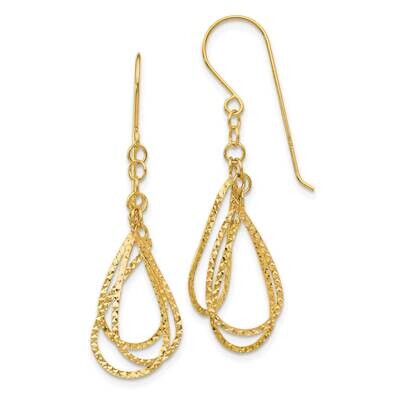 Diamond Cut Tear Drop Shepherd Hook Earrings 14k Gold TL977Y, MPN: TL977Y,